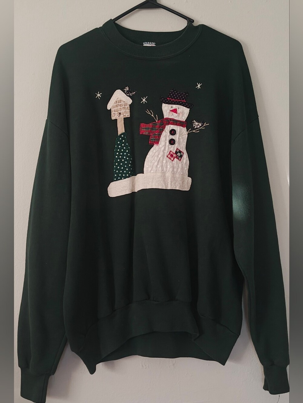 Vintage Jerzees Dark Green Country Snowman Sweatshirt Sz XL